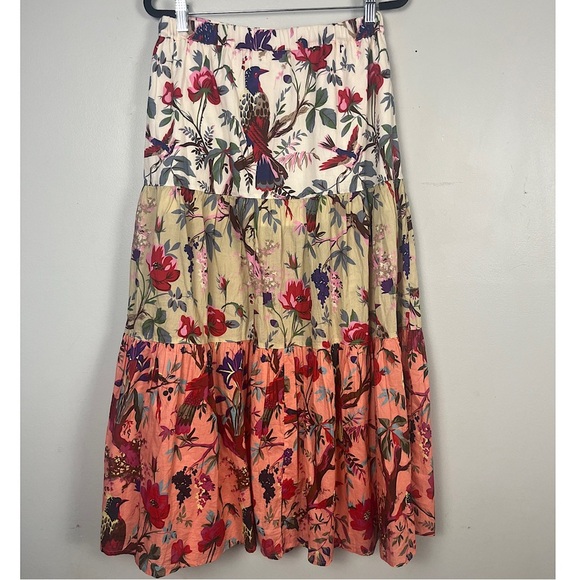Dylan Anthropologie extra small multi-coloured midi tiered bird floral skirt - Picture 5 of 8